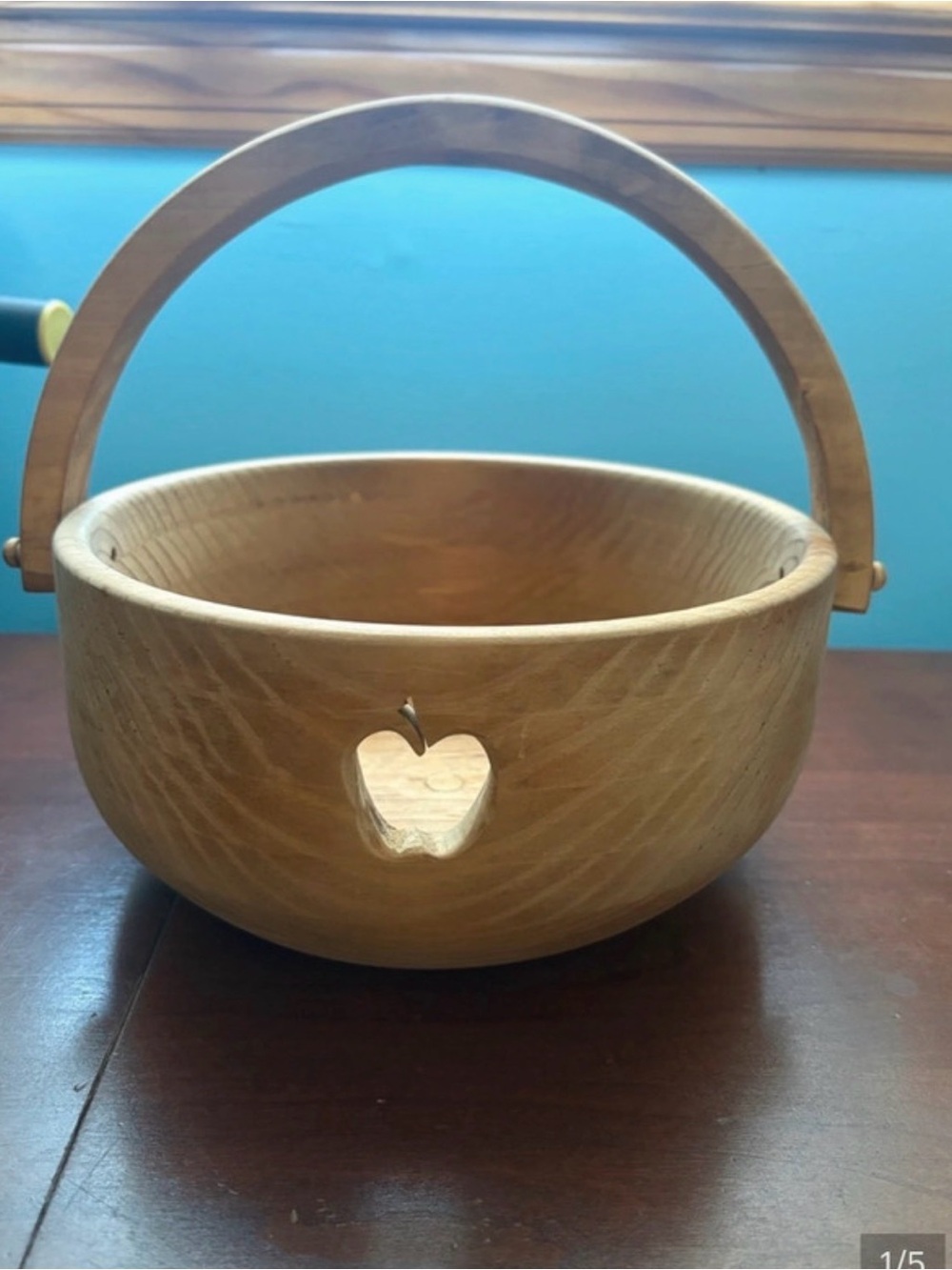liberty Natural Wood hand turned Apple Cutout fruit bowl - Light Brown
